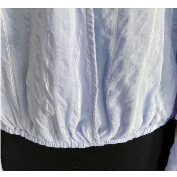 Umgee Pale Lavender Wrap Front Top Stripes Tiered Bell Sleeves Hi-Low SMALL Boho - Picture 7 of 9